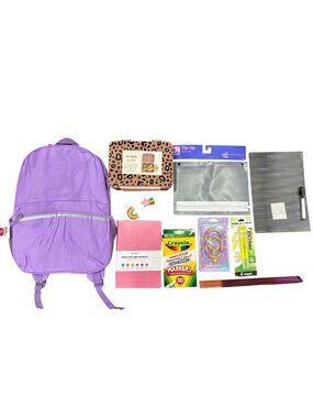 11 pcs. Purple Backpack With School Supplies Set: Bento Box, Notebook, Crayola,